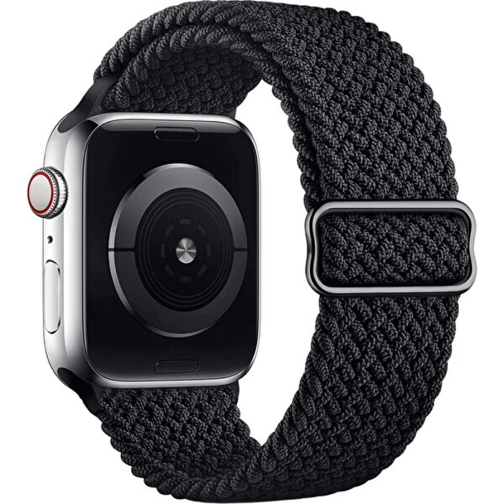 Quse Apple Watch Seri 9 8 7 6 5 4 3 SE 49mm-45mm-44mm-42mm Ayarlanabilir Tokalı Örgü Kordon Siyah - Kömür Siyahı Giyilebilir Teknoloji Aksesuarları Fiyatı