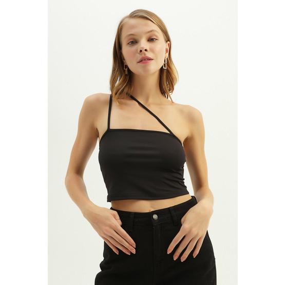 Quzu Crop Siyah Kadın Bluz