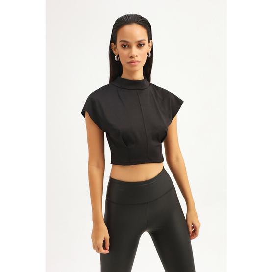 Quzu Crop Siyah Kadın Bluz
