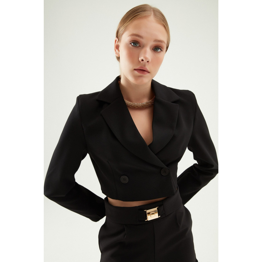 Quzu Kruvaze Crop Blazer Ceket Siyah L Beden Bayan Ceket Fiyatı