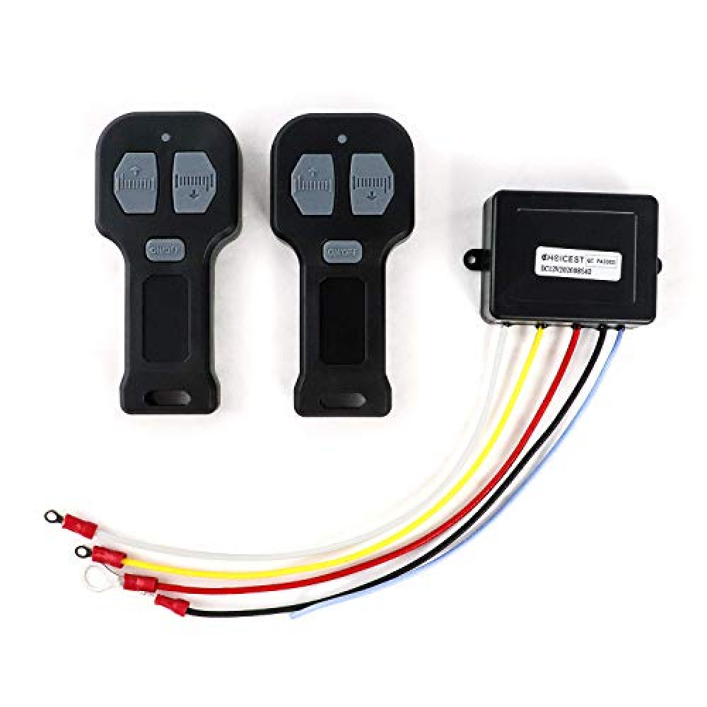 QWORK 12V Car Wireless Winch Electric Remote Control, 2 Pack Universal Mini 5 Wire Control Winch with Dual Manual Matching Transmitter Kit for Truck, ATV and SUV Winch Wireless System