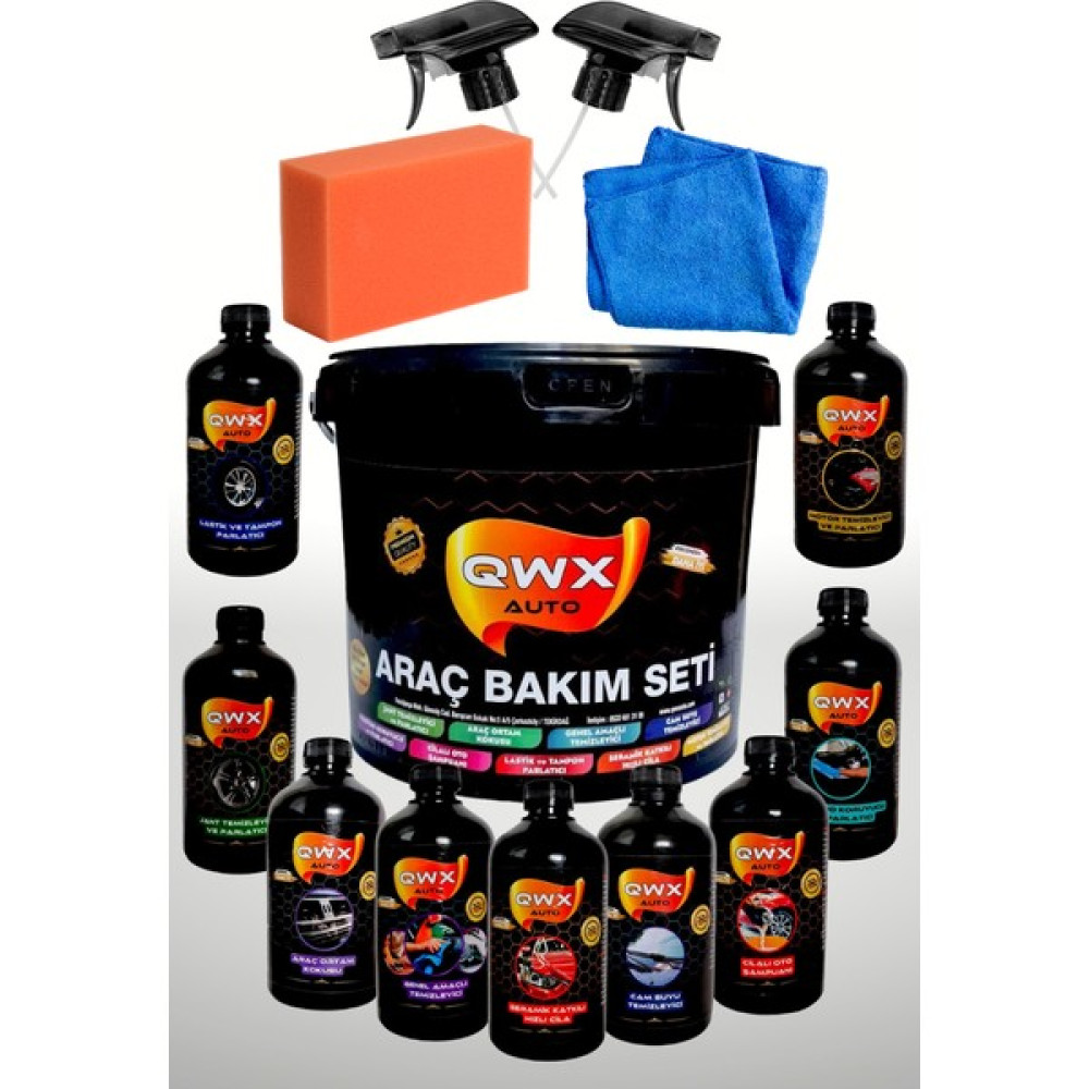 QWX Auto Araç Araba Yıkama Bakım Seti Full Oto Bakım Temizlik Seti Kovalı Set 13 Parça - 500 ml Oto Bakım & Temizlik Ürünleri Fiyatı