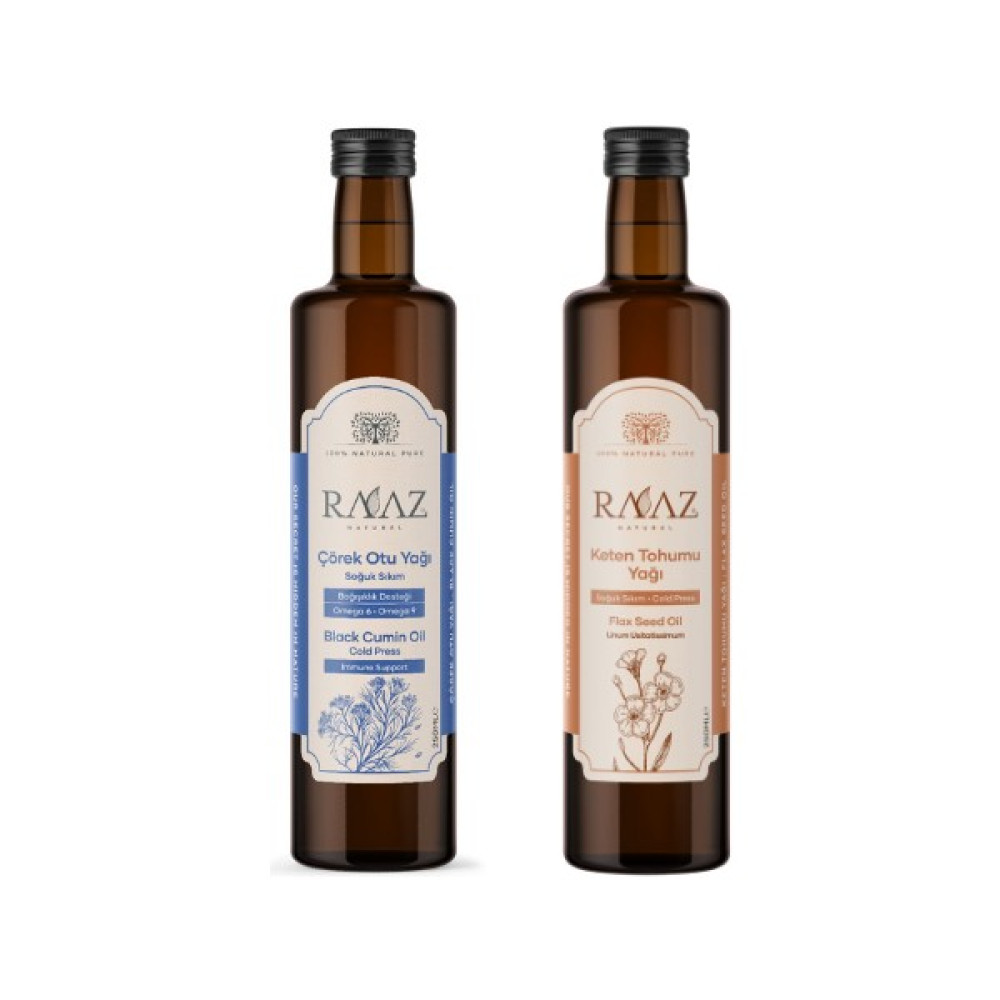 Raaz Çörekotu Yağı 250 ml + Keten Tohumu Yağı 250 ml 2'li Yağ Seti - 500 ml Bitkisel Yağlar Fiyatı