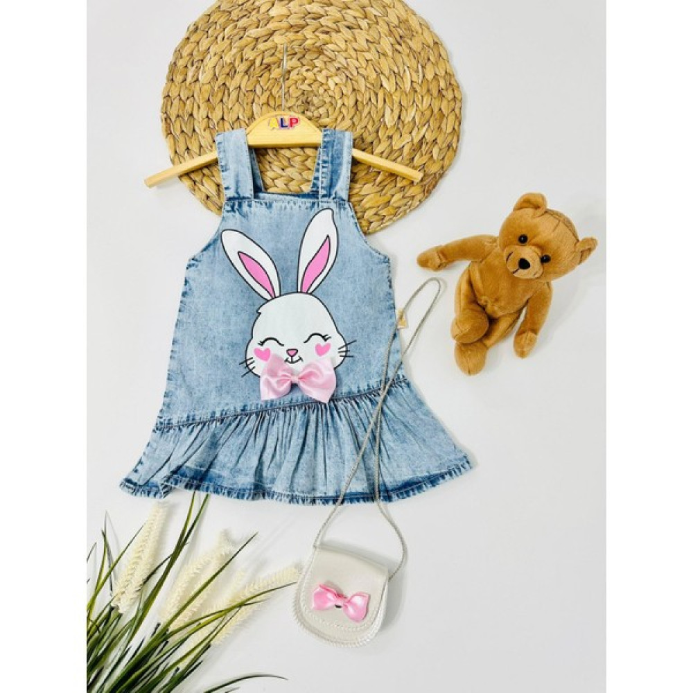 Rabbit Çanta Detaylı Önden Düğmeli 2li Kot Elbise - Pembe Bebek Tulumu Fiyatı