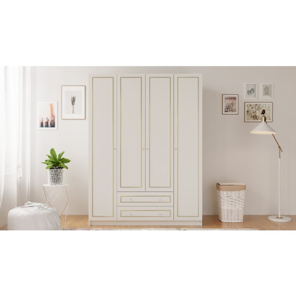 Rabi Mobilya Gold Country 4 Kapak 2 Çekmeceli Gardırop - 140 x 180 cm - Beyaz Gardrop & Dolap Fiyatı