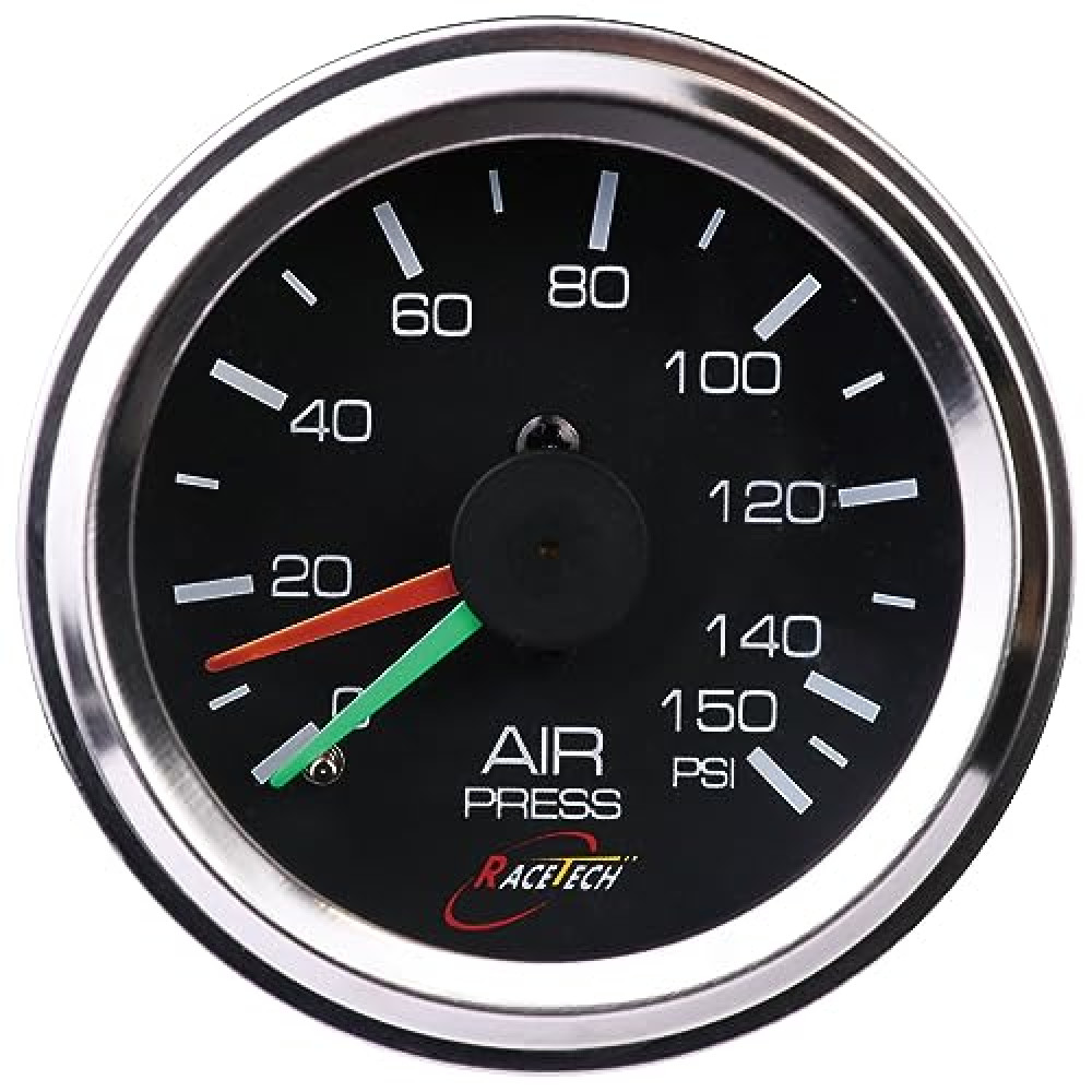 RACETECH 52mm 2-1/16" Mechanical Dual Air Bag Suspension Pressure Gauge Air Suspension Gauge 0~150 PSI 1/8NPT Black Dial Chrome Rim for Air Ride Suspension Systems