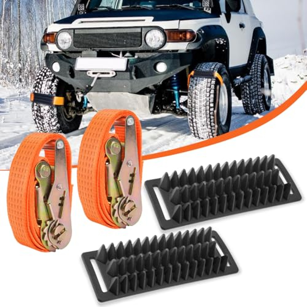 Racewill 2 Pack Tire Metal Gripper Traction Straps, Anti-Skid Emergency Tire Traction Blocks Get Unstuck Devices, Compatible with Car SUV Pickup Truck for Snow, LCE, Mud and Sand