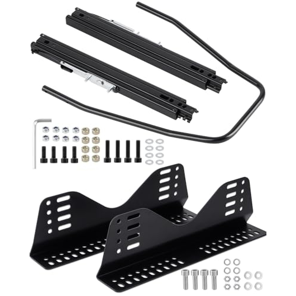 Racewill Universal Racing Seat Bracket with Seat Slider, Side Mounting Bracket Track Assembly Sets Compatible with NRG Sparco and Most Aftermarket Seats