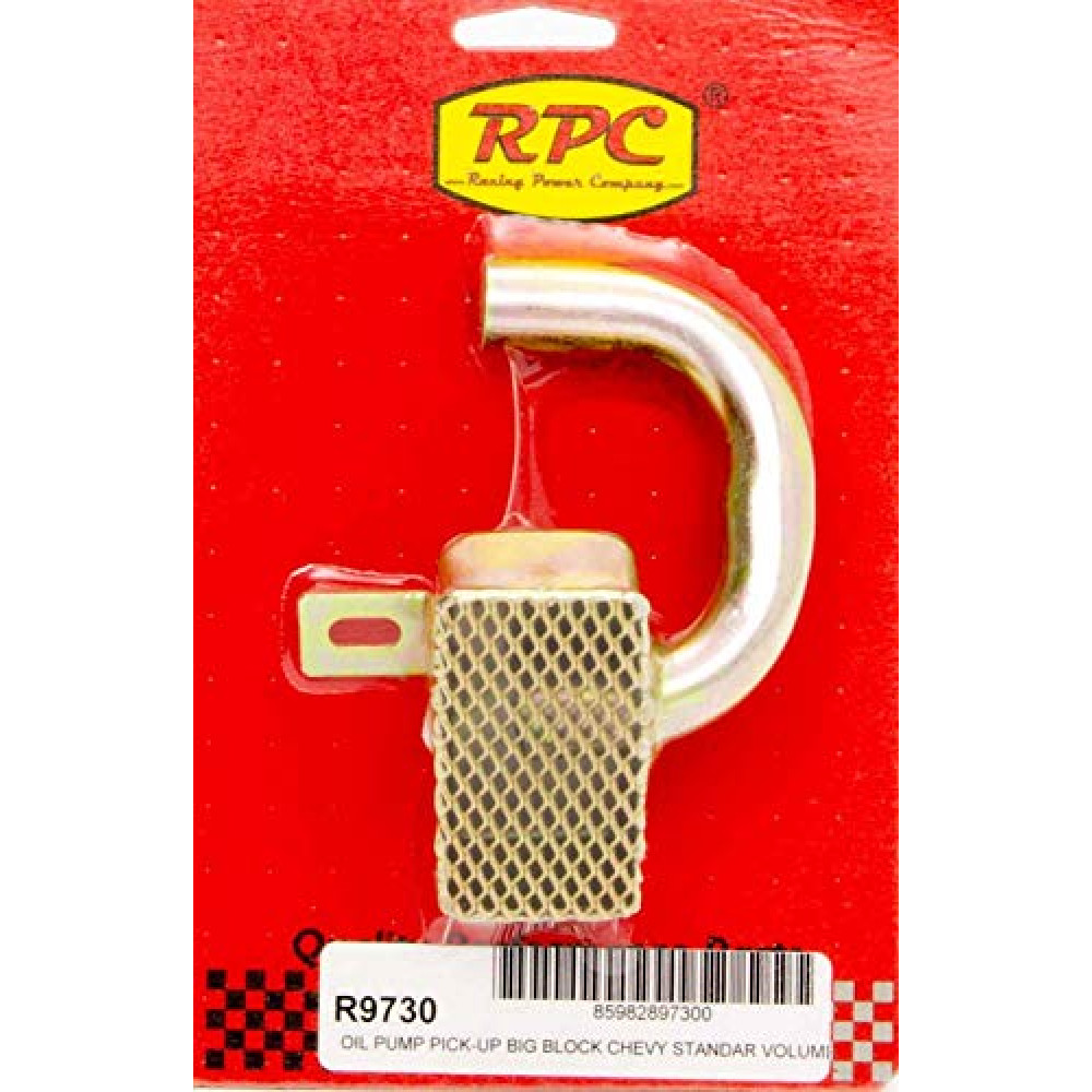 Racing Power Company Oil Pump Pickup, Press/Bolt-On, 3/4 in Inlet Tube, 8-1/4 in Deep Pan, compatible with Big Block Chevy, Each