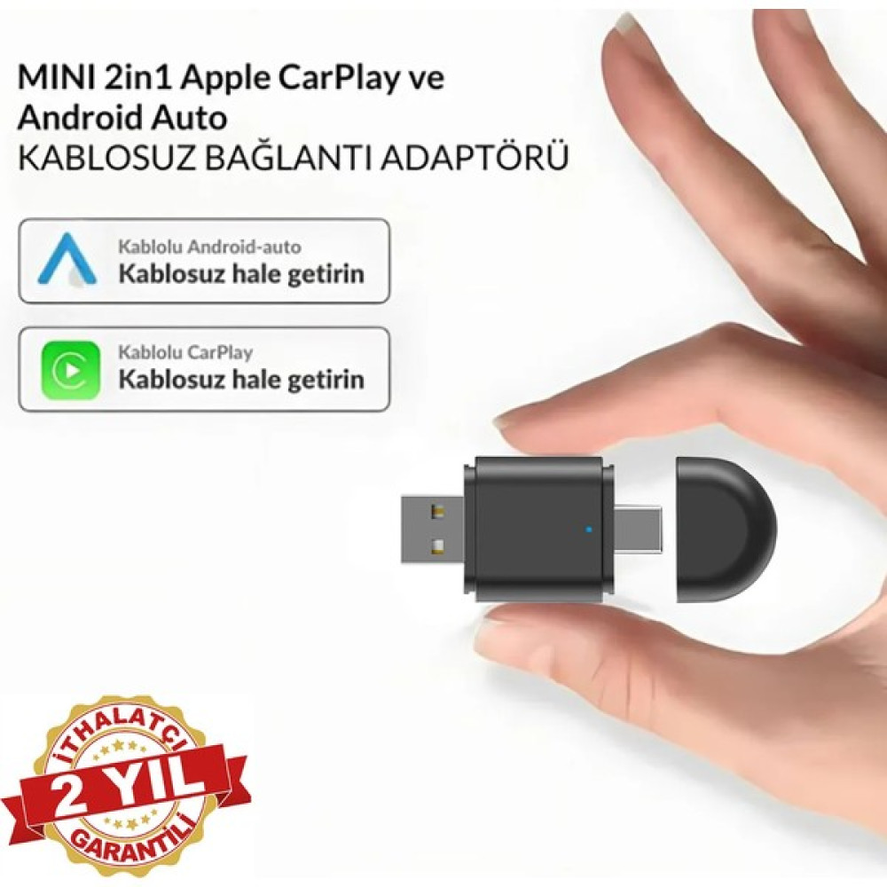 Radoon Yeni Tasarım Mini Kablosuz Ios Android Uyumlu Carplay USB ve Type-C 2in1 Araç Multimedya Adaptörü Oto Görüntü Sistemleri Fiyatı