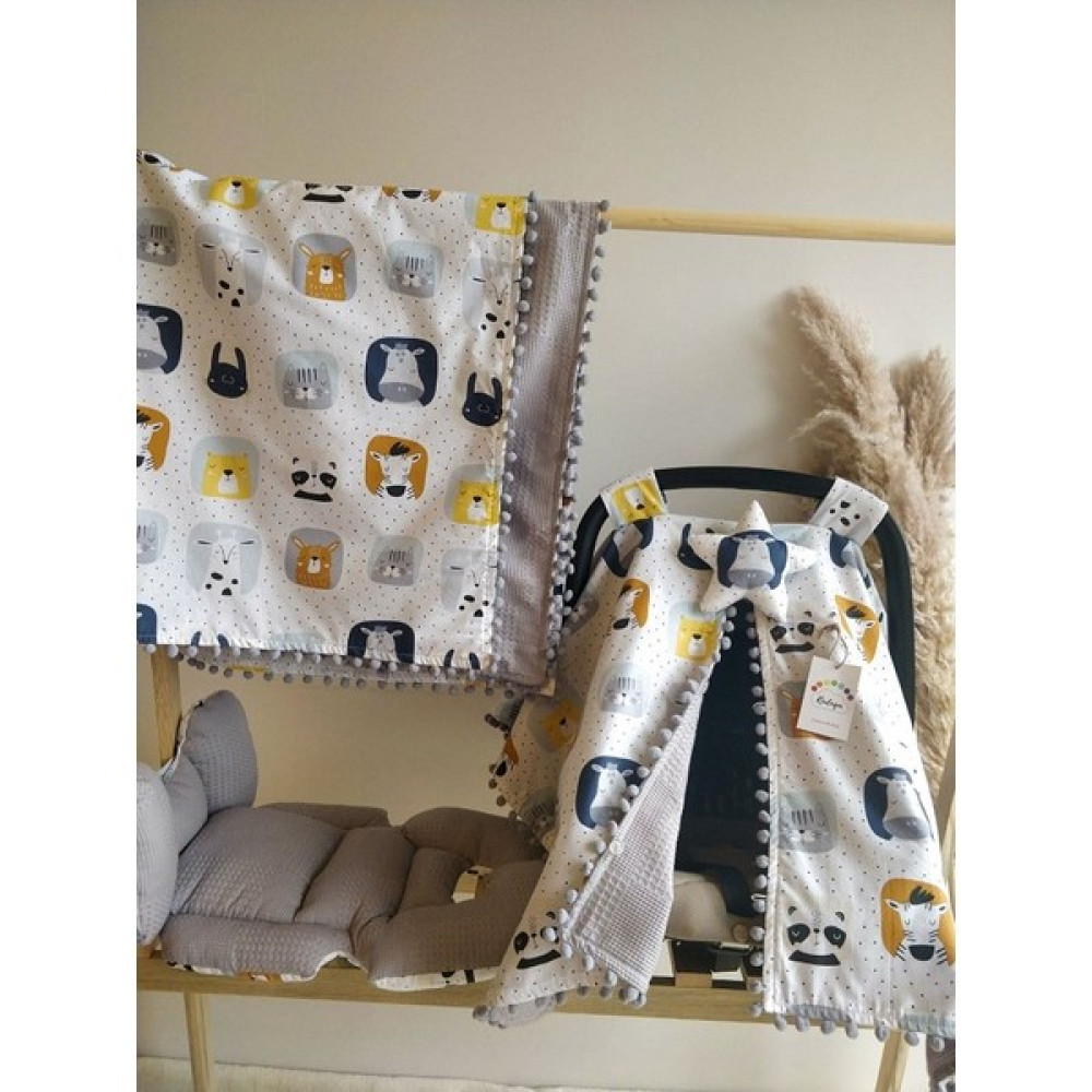 Raduga Collection Çift Taraflı Puset Örtüsü+Puset Minderi+Battaniye Gri Safari Ana Kucağı Fiyatı