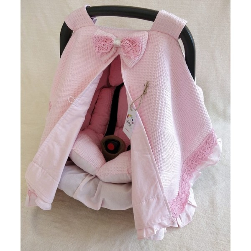 Raduga Collection Puset Örtüsü+Puset Minderi+Puset Çarşafı 3'lü Set Pembe Dantelli-Fırfırlı Ana Kucağı Fiyatı