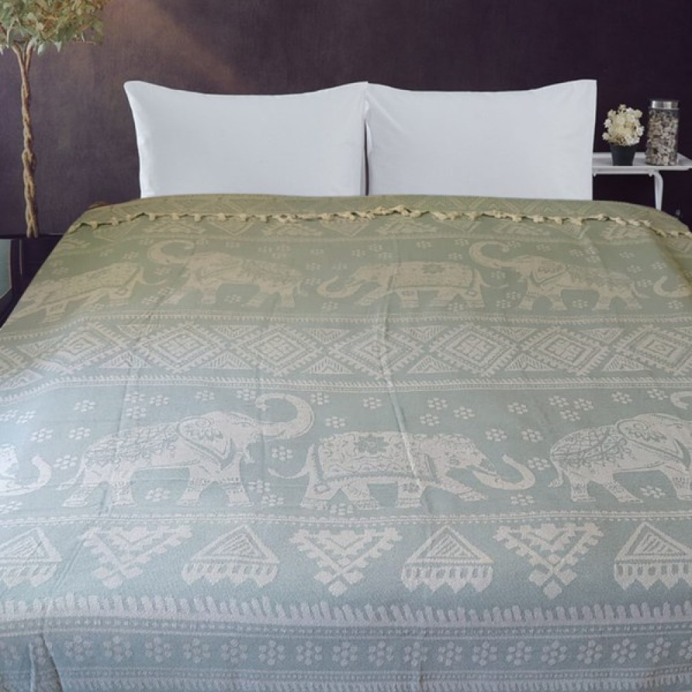 Raduga Store Natural Pamuklu Çok Amaçlı Çift Kişilik Fil Desenli Açık Mint Yatak Örtüsü Pike 200 x 230 cm Pike & Pike Takımı Fiyatı