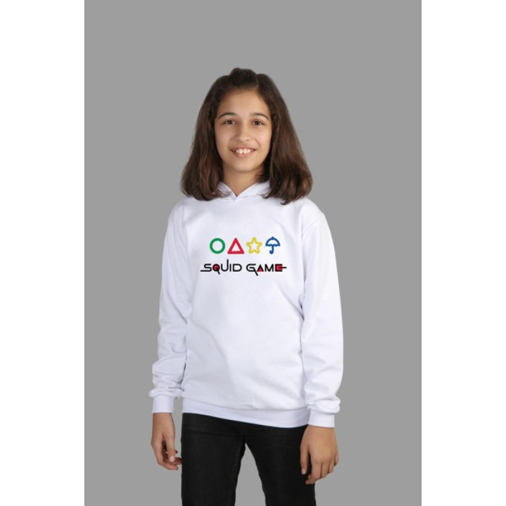 Raf Coll çoçuk Beyaz Kapşonlu Sweatshirt Squid Game Dijital Baskılı Iki Iplik Içi Şardonlu Bayan Sweatshirt Fiyatı