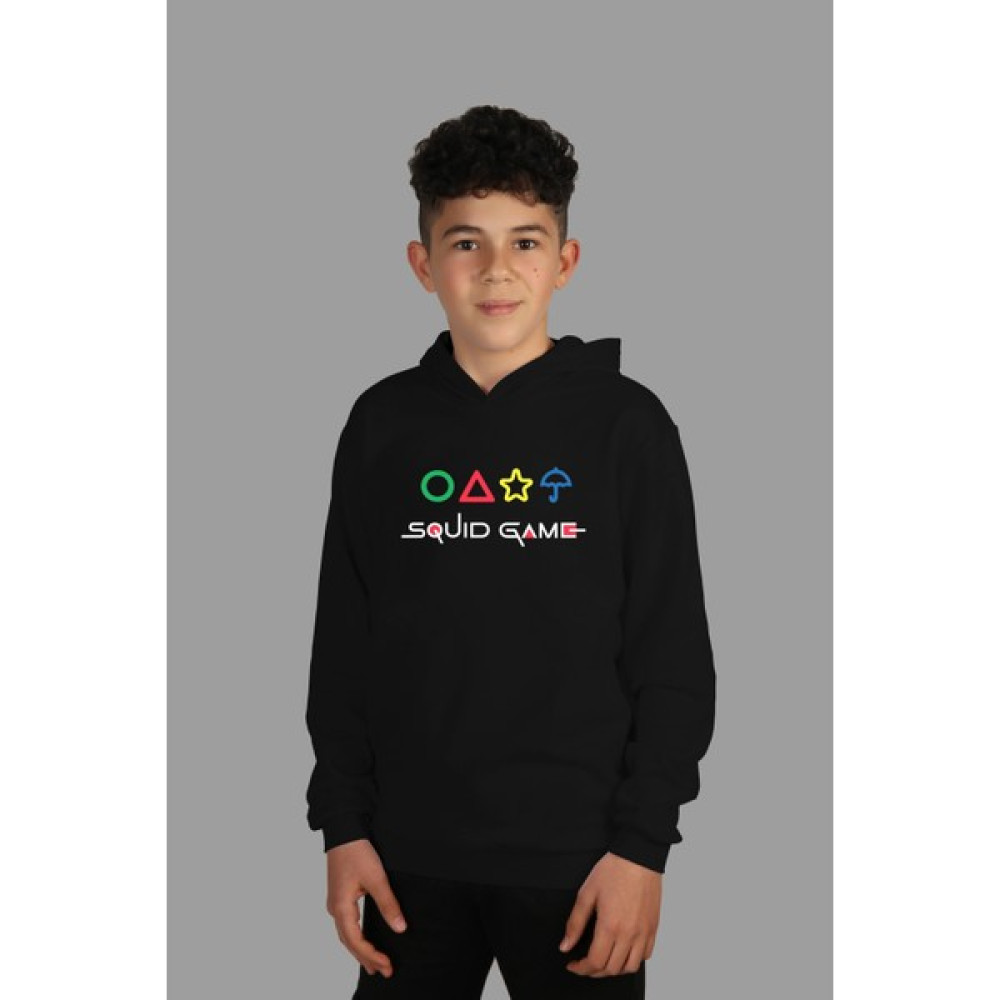 Raf Coll çoçuk Siyah Kapşonlu Sweatshirt Squid Game Dijital Baskılı Iki Iplik Içi Şardonlu Bayan Sweatshirt Fiyatı