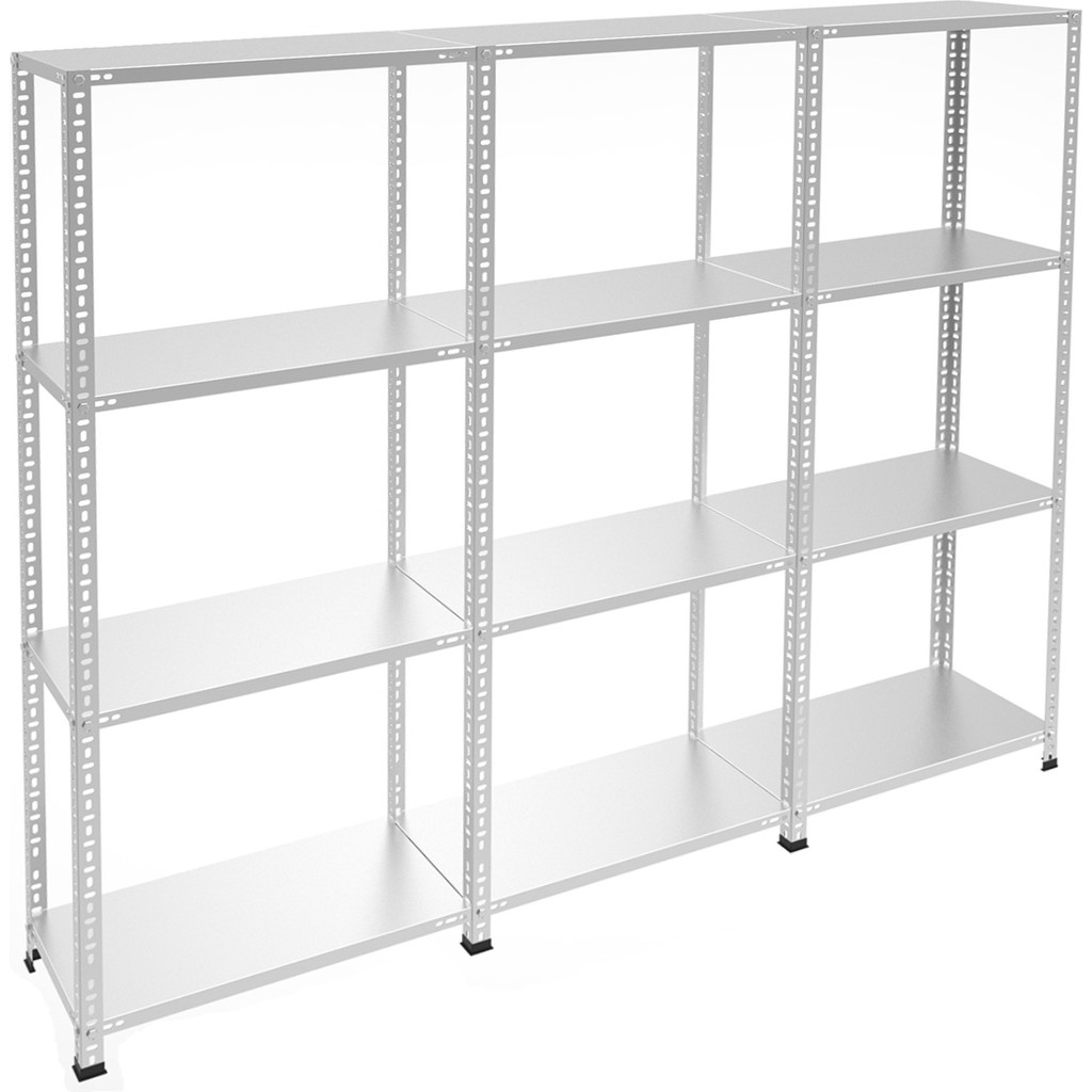 Rafburada 4 Katlı 3'lü Galvaniz Çelik Raf - Depo, Arşiv, Kiler, Dosya, Market Rafı - 31x93 cm-200 cm-0.70 mm - 200 cm Klasör Fiyatı