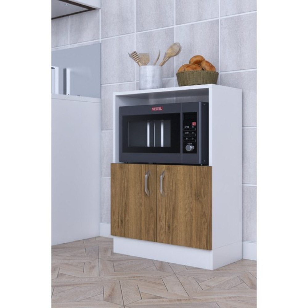 Rafineri Makro Dolap Çok Amaçlı Mikrodalga Fırın Dolabı Mdf - Beyaz - Ceviz Gardrop & Dolap Fiyatı