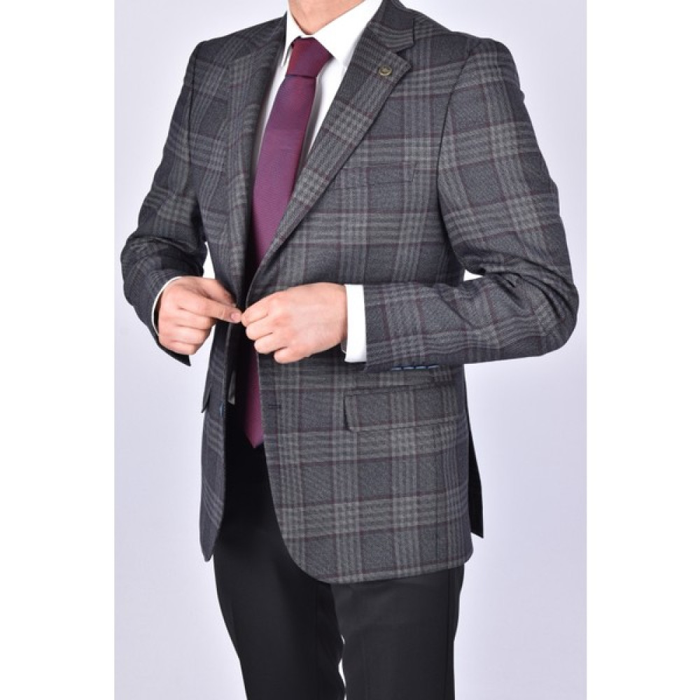 Ragusa 4700 Astra Ekose Slimfit Spor Ceket/füme/58 Beden - 6 Drop Erkek Ceket Fiyatı
