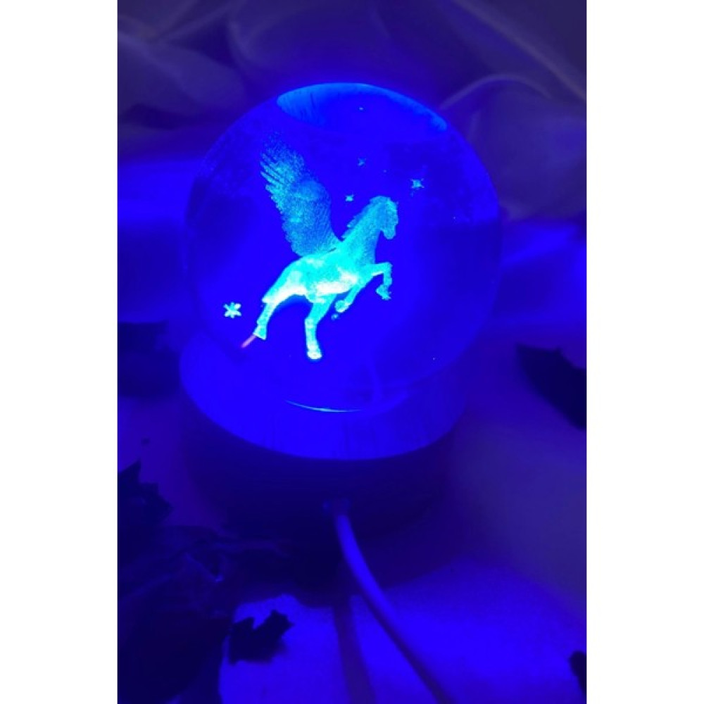 Rahan 3D LED Işık Cam Küre Çok Işıklı Ahşap Unikorn Şahlanan At 6 cm Gece Lambası - Renkli Masa Lambası Fiyatı