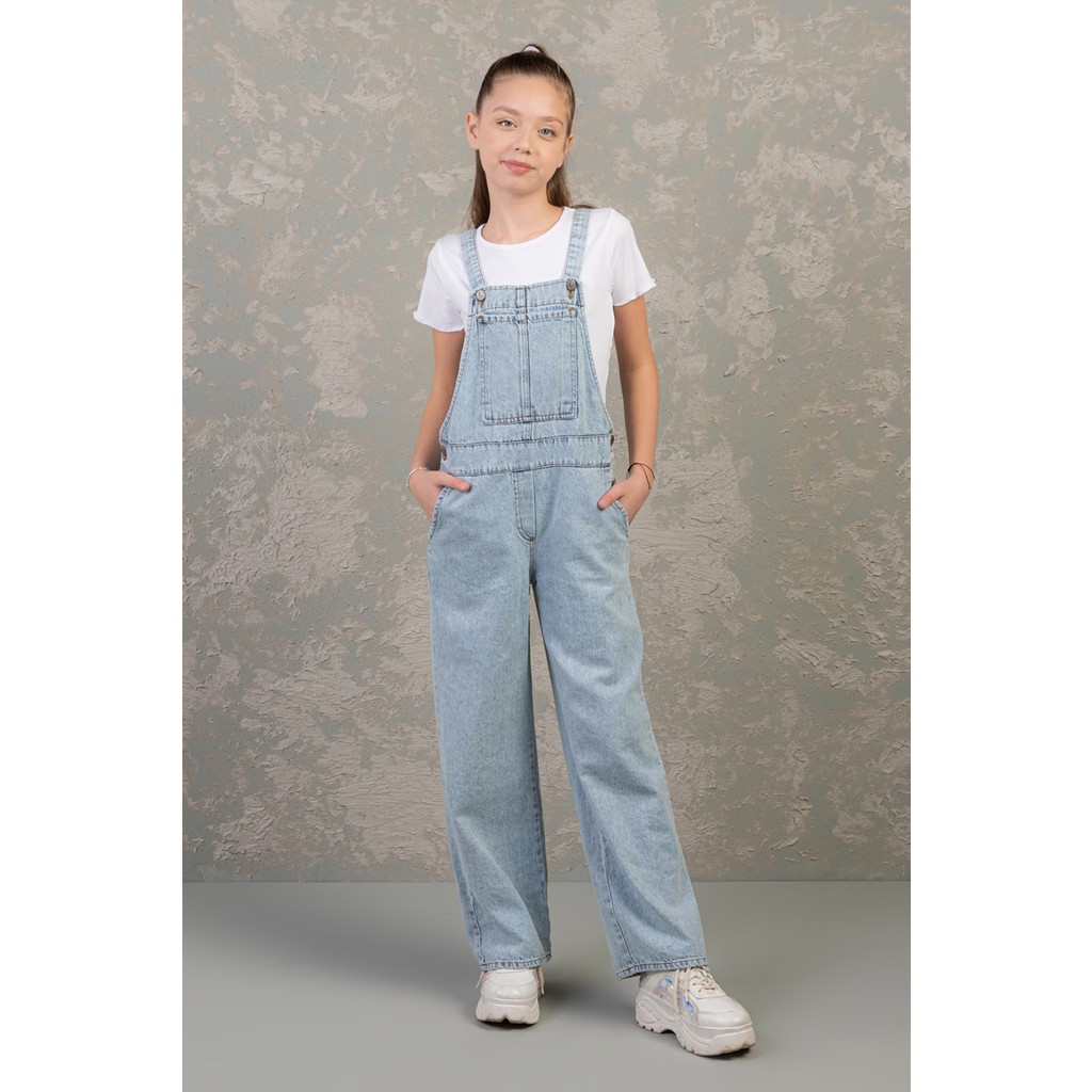 Rahat Geniş Paça Cepli Denim Salopet Jean Kız Çocuk Tulum Giyim & İç Giyim Fiyatı
