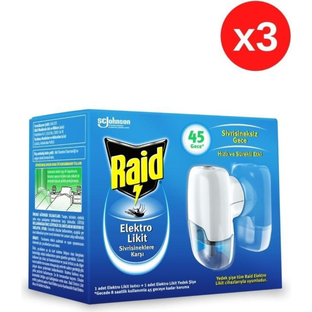 Raid Elektro Likit 3 Cihaz ve 3 Yedek - 135 Gece Etkili Diğer Fiyatı