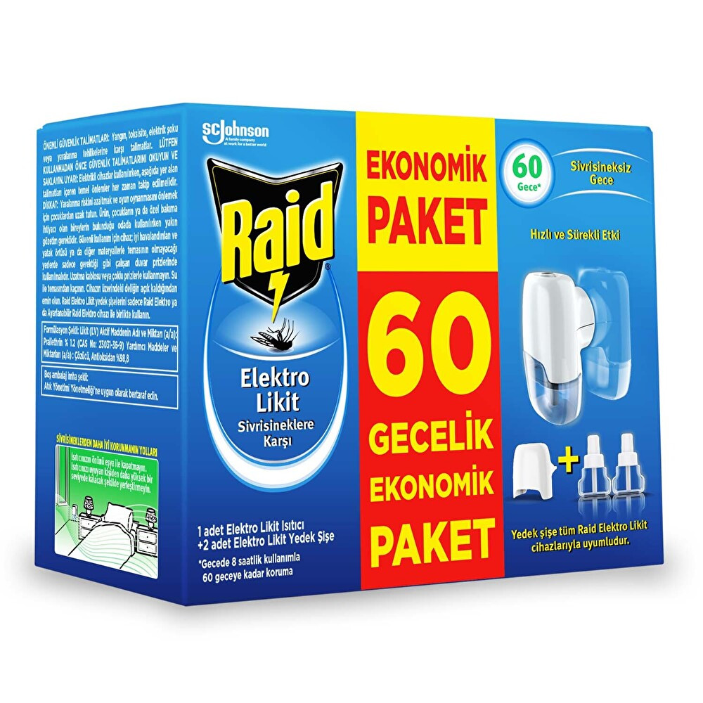 Raid Elektro Likit Cihaz Ve 2 Yedek 60 Gece (Sivrisineklere Karşı) Sağlık Fiyatı