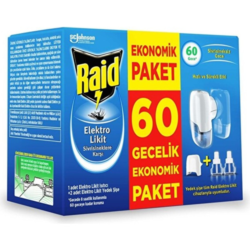 Raid Elektro Likit Cihaz ve 2 Yedek 60 Gece (Sivrisineklere Karşı) Kategori Sinek ve Kovucu Sinek-Kene-Haşere Kovucu Fiyatı