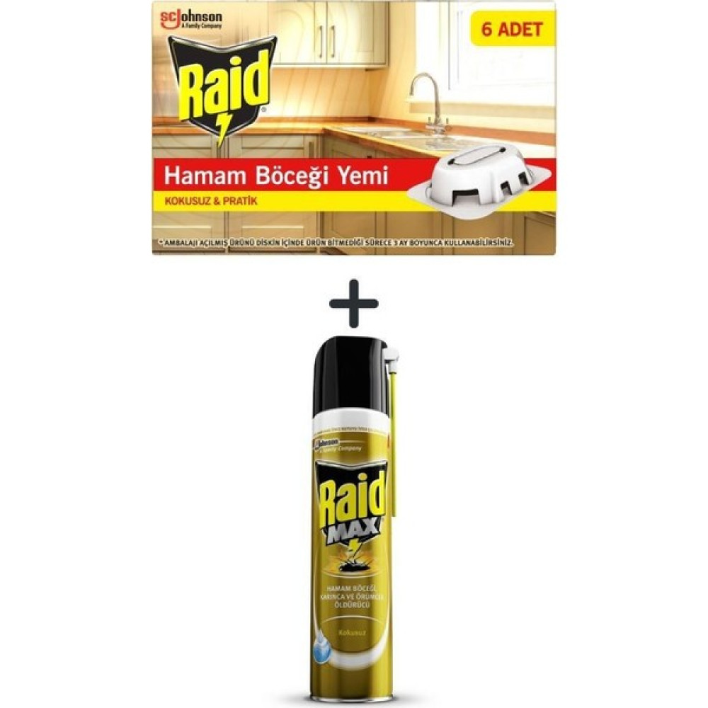 Raid Hamam Böceği Yemi - 6 Adet + Raid Böceksavar Max 300 ml Sinek-Kene-Haşere Kovucu Fiyatı