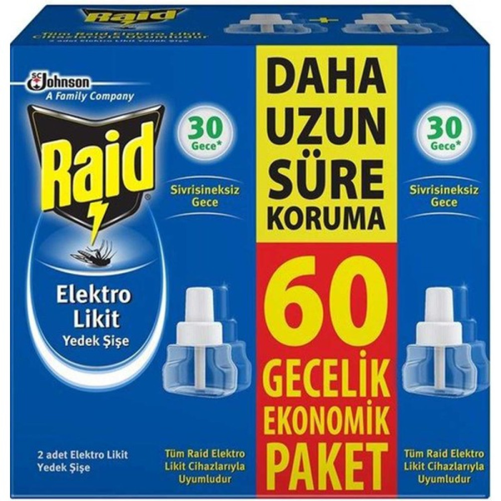 Raid Marka: Raid Elektro Likit Sinek Kovucu Yedek 60 Gece 2'li Paket 8690784517447 Sinek-Kene-Haşere Kovucu Fiyatı