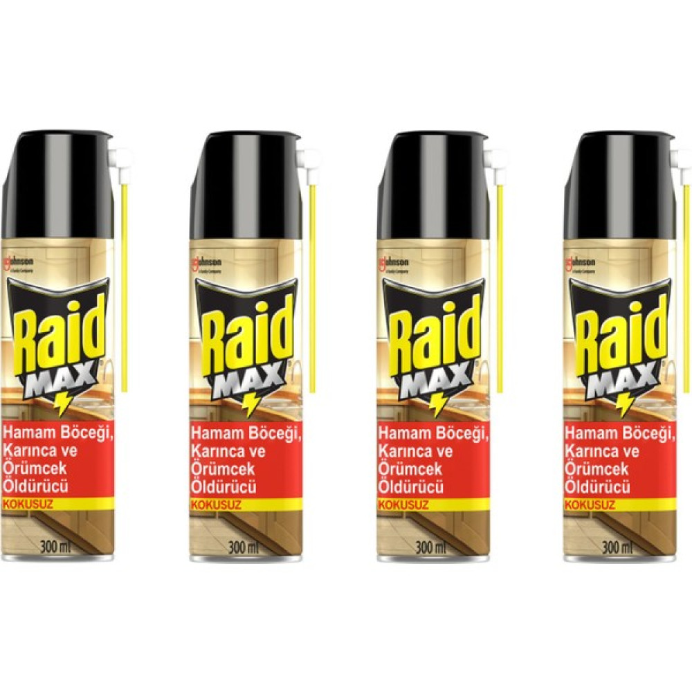 Raid Max Böceksavar Kokusuz Sprey 300 ml x 4'lü Sinek-Kene-Haşere Kovucu Fiyatı
