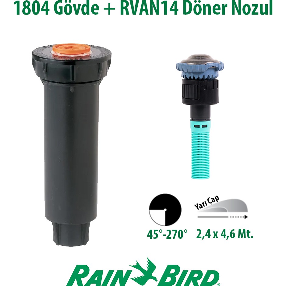 Rain Bird RVAN14 Döner Nozul Açı Ayarlı 2,4 - 4,6 Mt. ve 1804 Profesyonel Sprey Gövde Seti Diğer Fiyatı