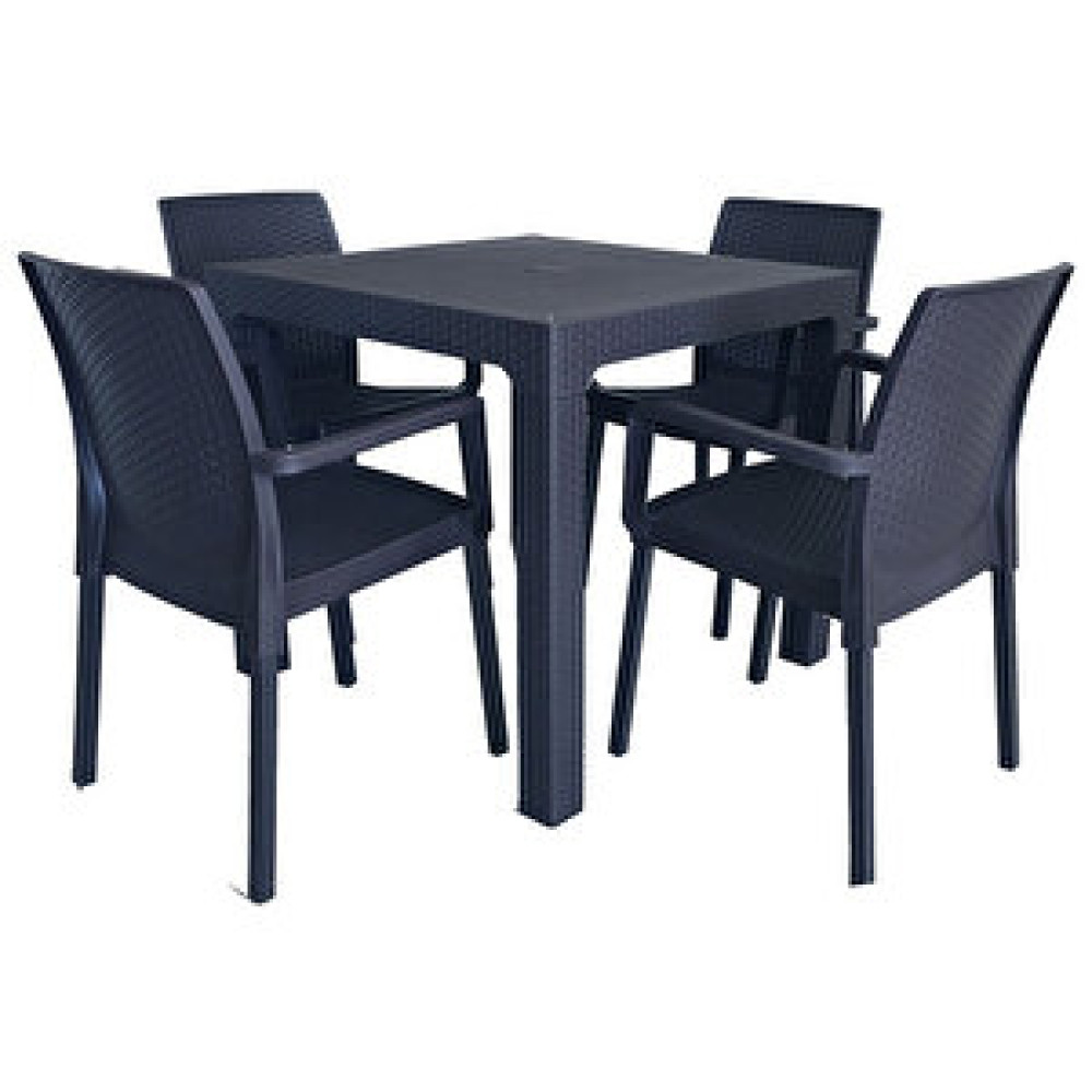 Rainbow Atlanta Starlux 80x80 Camsız Masa Ve 4 Adet Napoli Rattan Metal Ayak Sandalye Seti (antrasit) Bahçe Masası Fiyatı