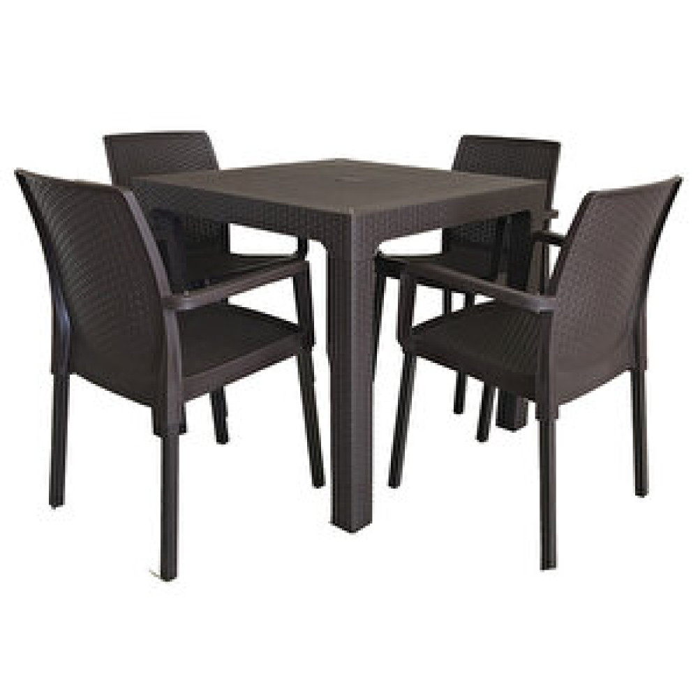 Rainbow Atlanta Starlux 80x80 Camsız Masa Ve 4 Adet Napoli Rattan Metal Ayak Sandalye Seti (kahverengi) Bahçe Masası Fiyatı