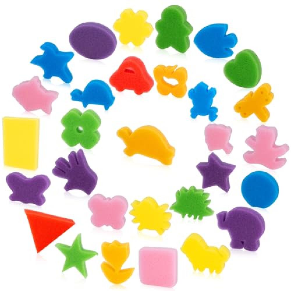 RAINFLOW Sponge Painting Shapes - Assorted Pattern Early Learning Sponge,Colorful DIY Painting Animal Number Shapes,Random Colors for Children's Graffiti Paint,Kids Craft Supplies