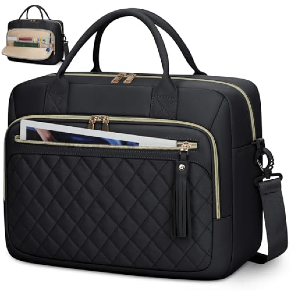RAINSMORE 17 Inch Laptop Bags for Women Large Laptop Case Messenger Bag Work Bags for Women 17.3 Inch Teacher Bag Computer Bag Laptop Briefcase for Business Office Travel College Black