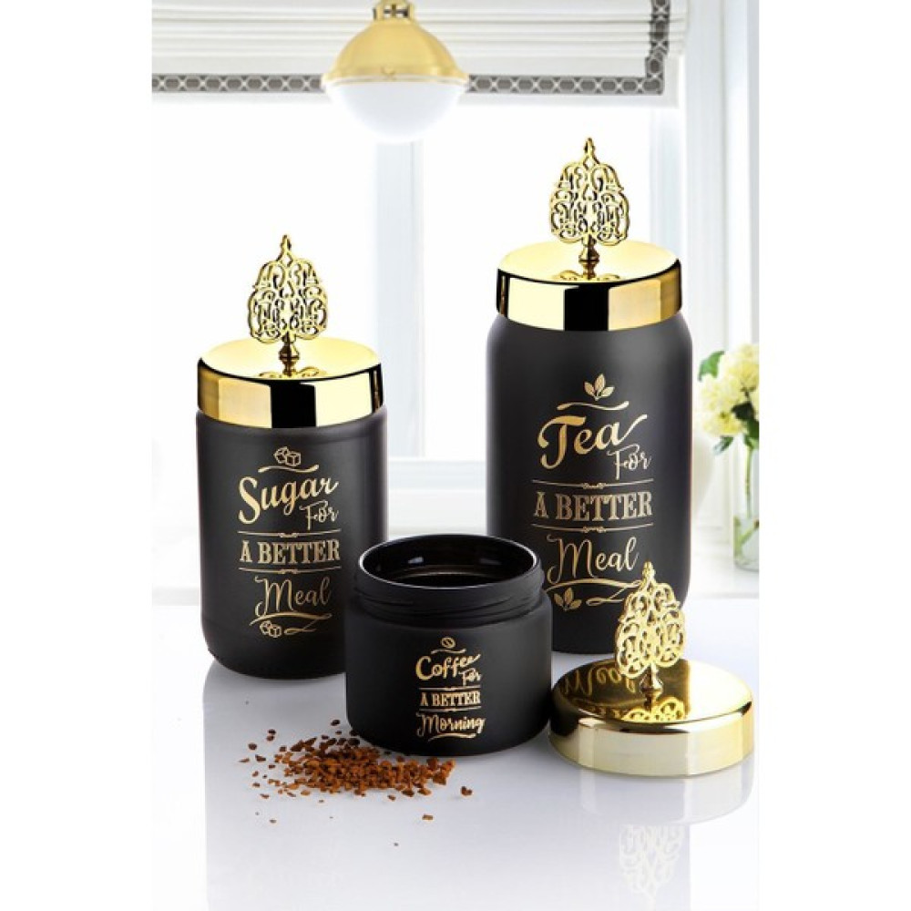 Ramdet 3'lü - Çay Şeker Kahve Saklama Kabı - Gold Set Cam Kavanoz Takımı Saklama Kapları Fiyatı