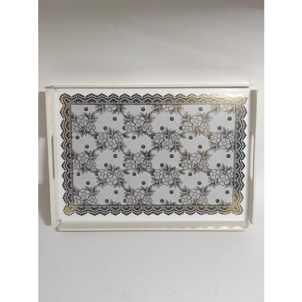 Ramdet Modern Dantel Ethnic Desenli Pleksi Servis Sunum Tepsisi 35*25 cm Çay Kahve Tepsisi Sarmaş - Renk - Beyaz Servis Tepsisi Fiyatı