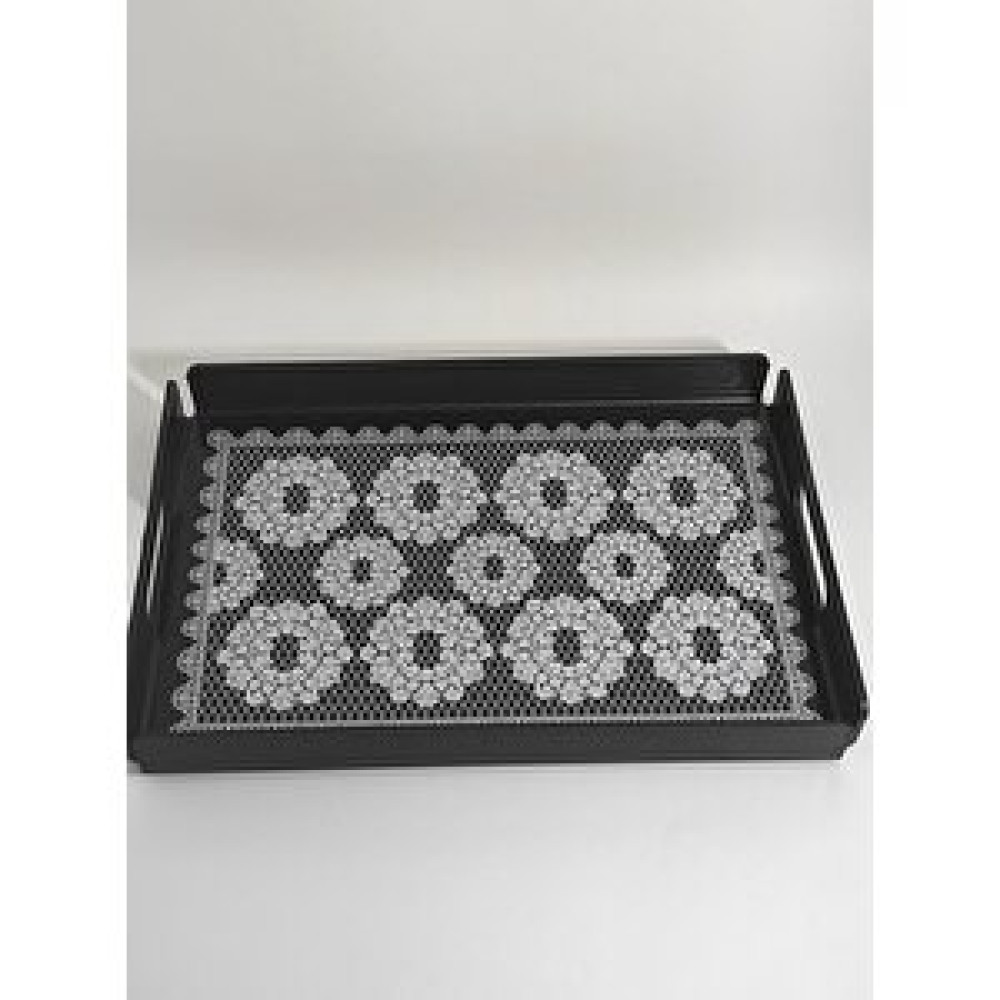 Ramdet Modern Dantel Ethnic Desenli Pleksi Servis Sunum Tepsisi 35*25 Cm Çay Kahve Tepsisi Siyah Tepsiler / Fırın Kapları Fiyatı
