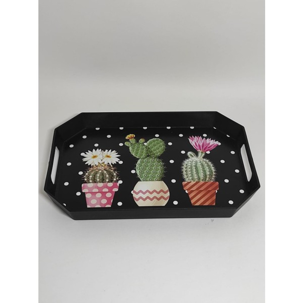 Ramdet Modern Ethnic Kaktüs Çiçek Desenli Pleksi Servis Sunum Tepsisi 33*23 cm Çay Kahve Tepsisi - Renk - Siyah Servis Tepsisi Fiyatı