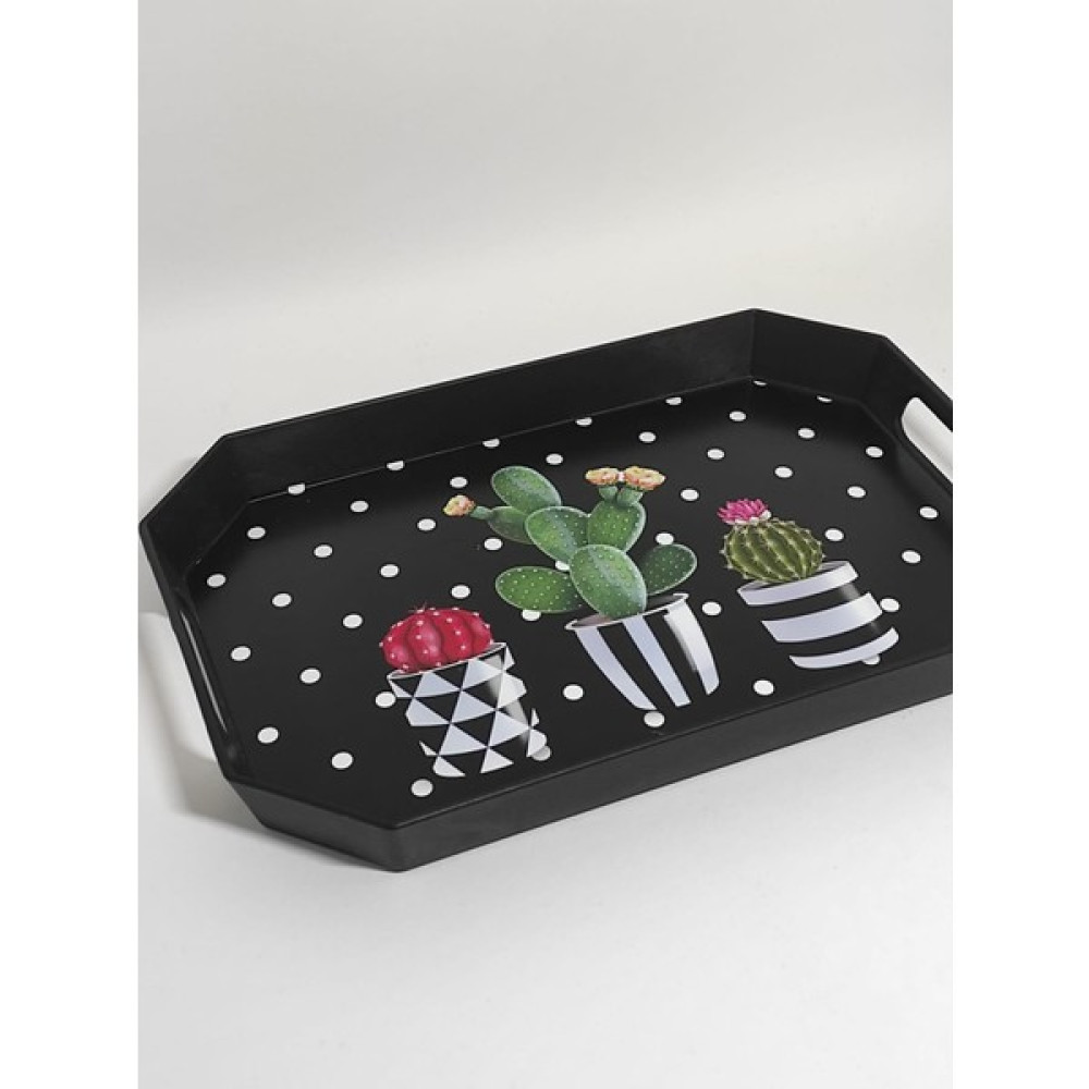 Ramdet Modern Ethnic Kaktüs Çizgi Desenli Pleksi Servis Sunum Tepsisi 33*23 cm Çay Kahve Tepsisi - Renk - Siyah Servis Tepsisi Fiyatı