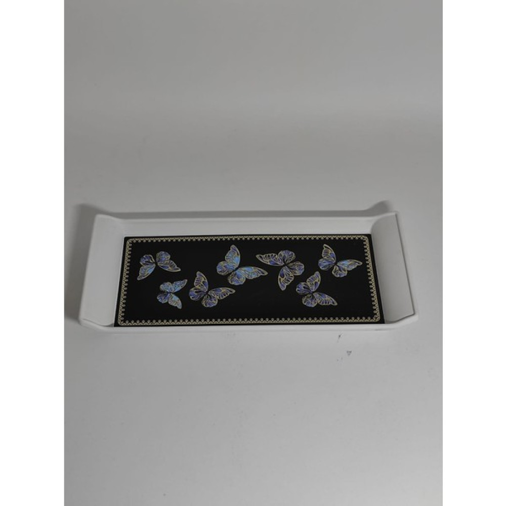 Ramdet Modern Ethnic Küçük Kelebek Desenli Pleksi Küçük Boy Servis Sunum Tepsisi 29*13 cm Çay Kahve Tepsisi - Renk - Siyah Servis Tepsisi Fiyatı