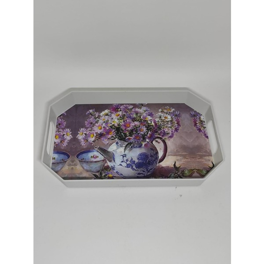 Ramdet Modern Ethnic Saksı Çiçek Desenli Pleksi Servis Sunum Tepsisi 33*23 cm Çay Kahve Tepsisi - Renk - Renkli Servis Tepsisi Fiyatı