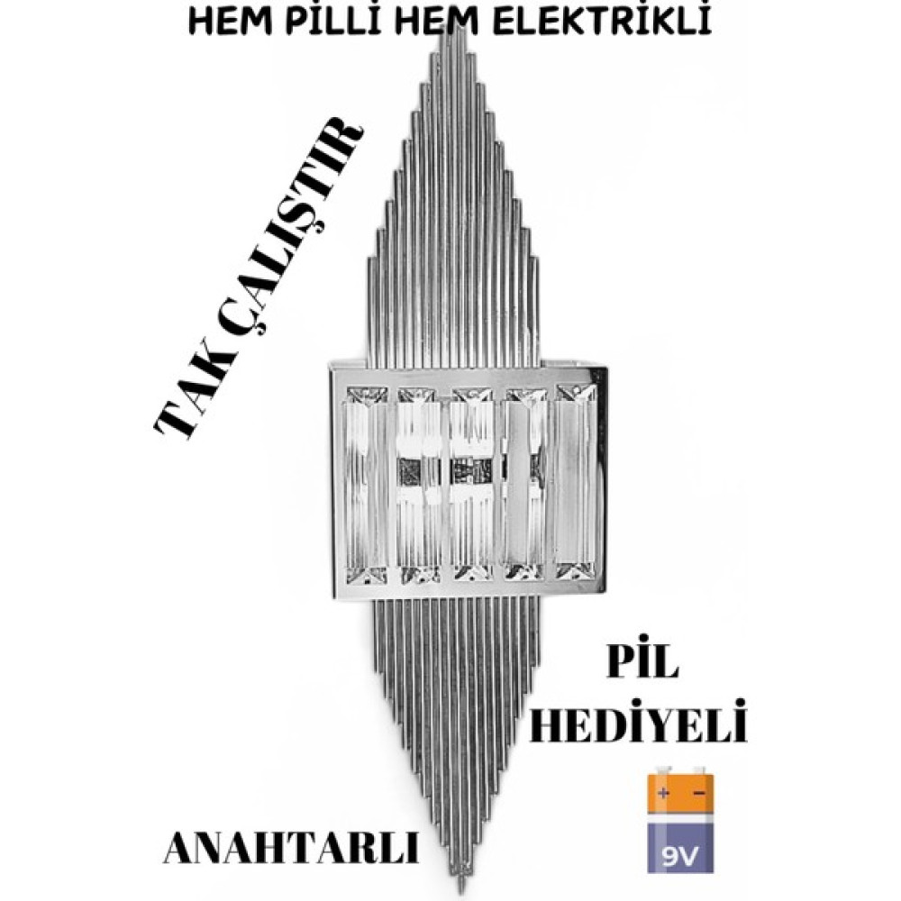 Ramit Krom Aplik Pilli ve Elektrikli 2'si 1 Arada Ledli Duvar Aplik, Tak Çalıştır, Kablosuz Aplik Aplikler Fiyatı
