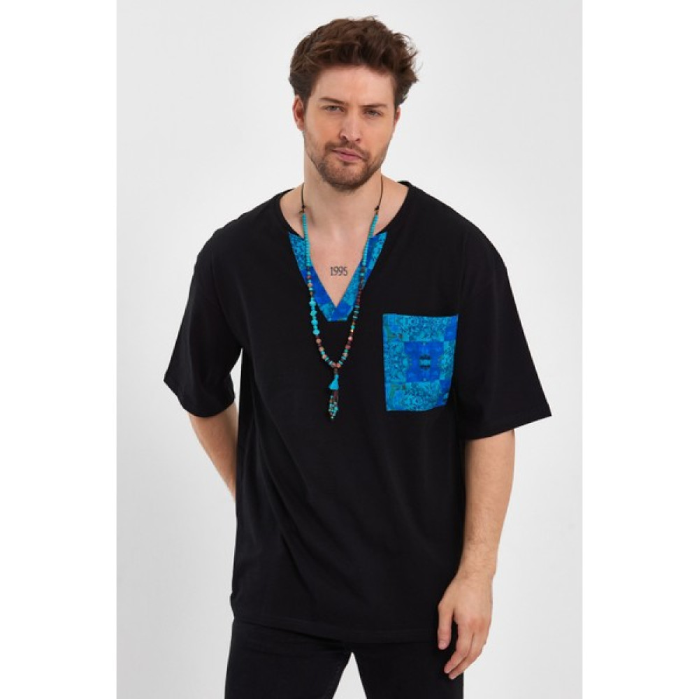 Rammers Bohem Fakir Kol Etnik Desenli Cepli V Yaka Oversize Tişört Erkek T-shirt Fiyatı