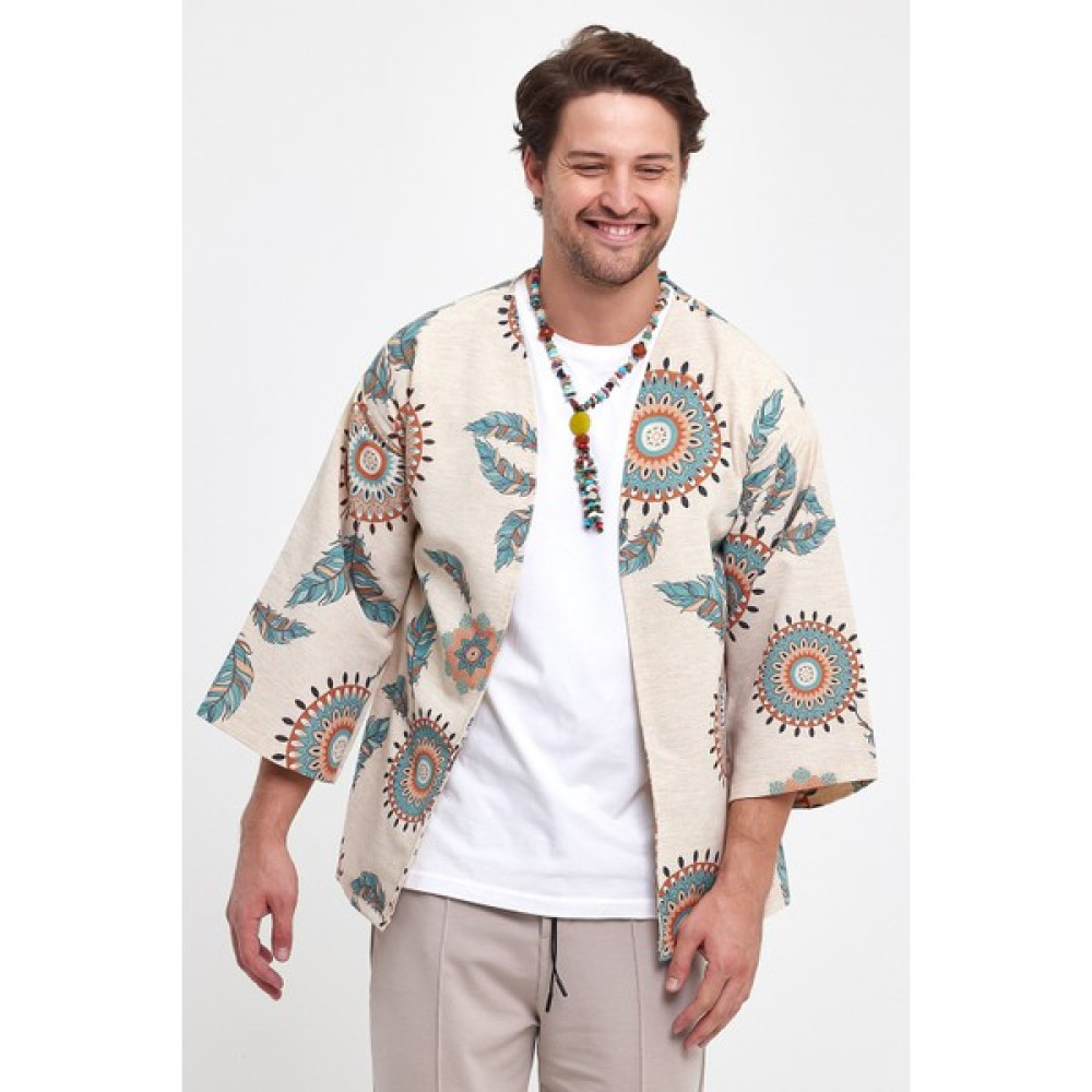 Rammers Bohem Kimono Ceket Keten Rahat Kesim Etnik Desenli Erkek Ceket Fiyatı