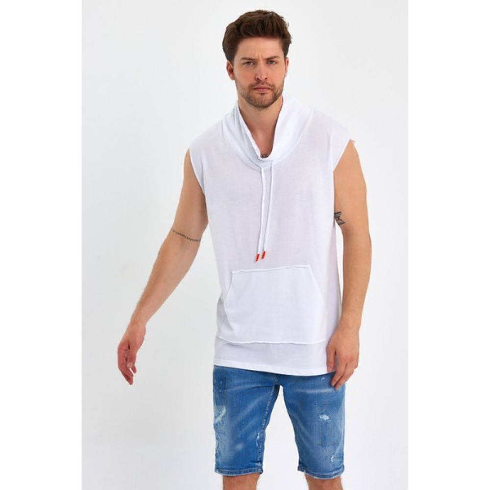 Rammers Erkek Boğazlı Sıfır Kol Tişört Kanguru Cepli (Kol ve Cep Pis Kesim Detaylı) Pamuk Erkek T-shirt Fiyatı
