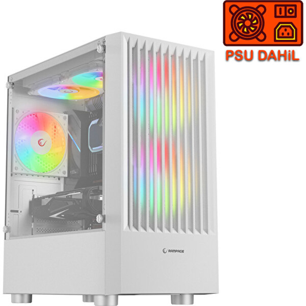 Rampage Lyra Mesh Temperli Camlı 3* 12CM Rgb Fan M-Atx Peak 550W Psu Gaming Beyaz Oyuncu Kasası - 550 W PC Kasaları Fiyatı