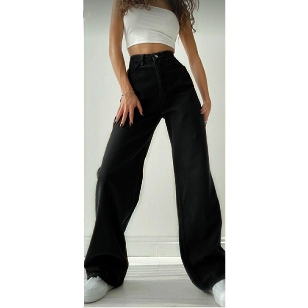 Ramrod Rose Extra Yüksek A.c.a.i.p S.o.l.m.a.z Siyah Salaş Jeans Palazzo Pantolon (SÜPER YÜKSEK SOLMAYAN) 26 Beden Bayan Jeans / Kot Pantolon Fiyatı