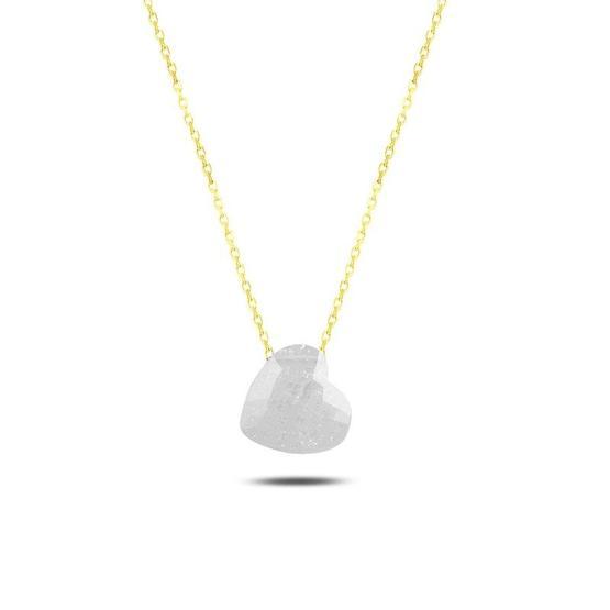 Rams Gümüş Kristal Beyaz Sevgi Damlası 14K Altın Kaplamalı 925 Ayar Gümüş Kolye