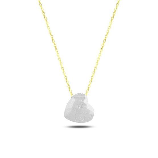 Rams Gümüş Kristal Beyaz Sevgi Damlası 14K Altın Kaplamalı 925 Ayar Gümüş Kolye